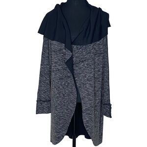 KENZIE Black and Gray Tight Knit Cardigan Exposed Seams Open Front Size Large
